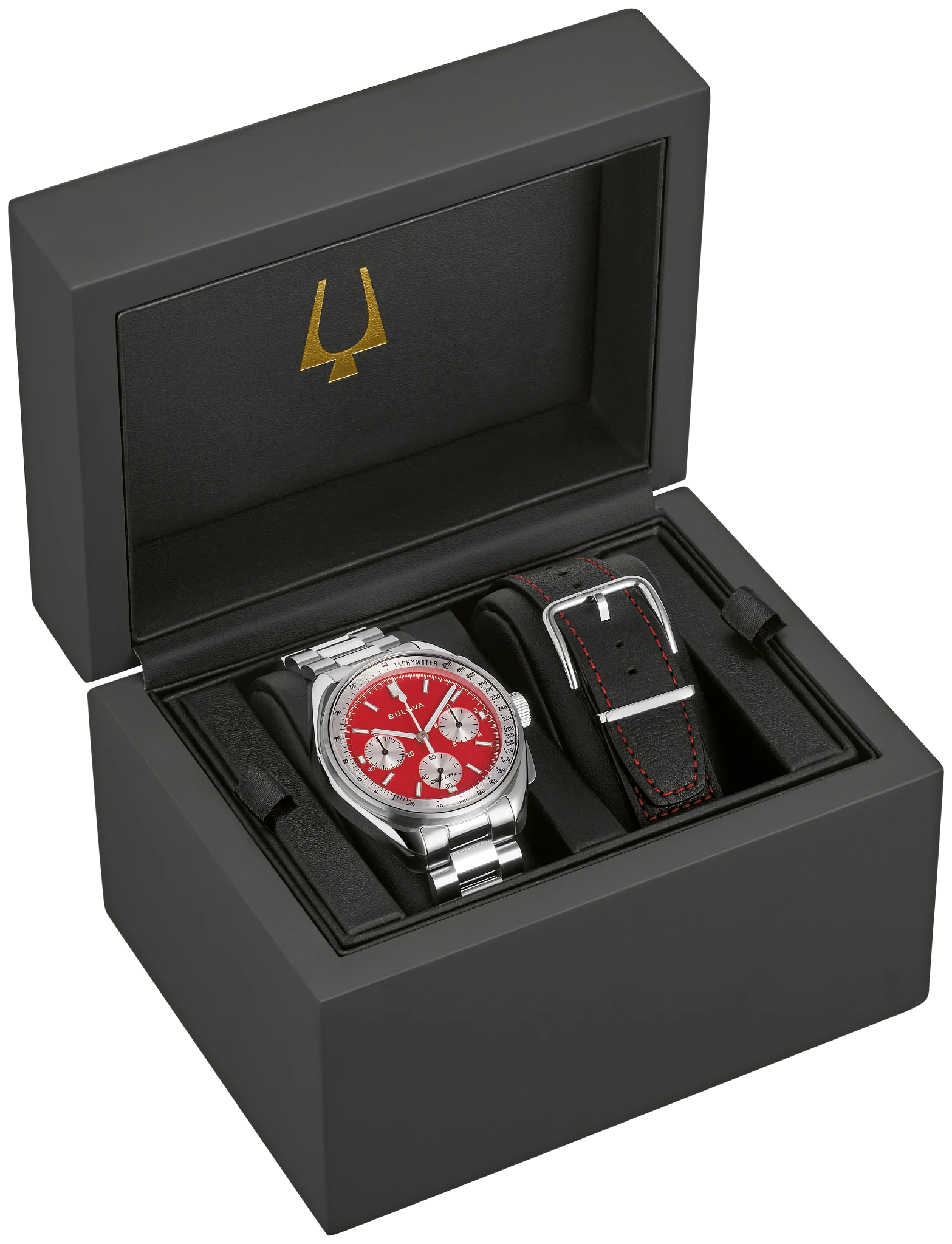 Red Dial Stainless Steel Combination Bracelet/Strap Lunar